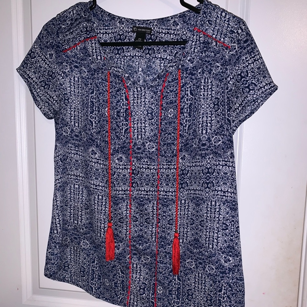 Navy blue and white blouse
